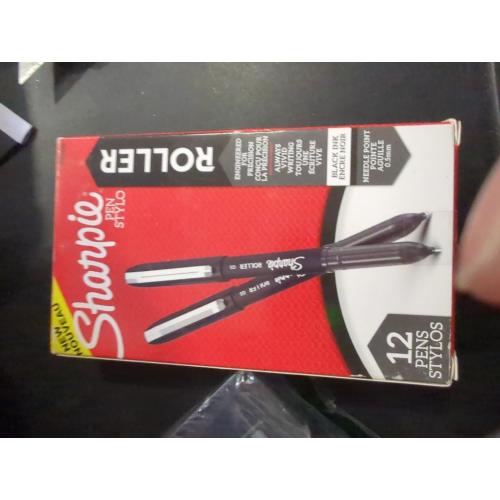 Sharpie RollerBall Pen, Needle Point (0.5mm) Precision Pen, Black Ink, 12 Count
