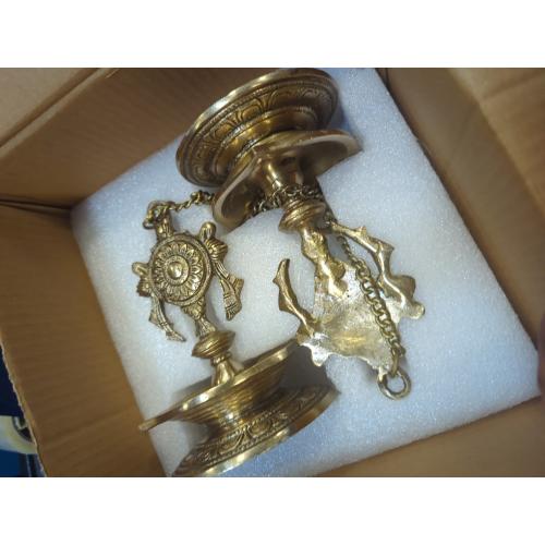 StonKraft - Pair of Brass Hanging Diya, Oil Lamp, Lamp for Home and Office (Hanging Length 25.75)