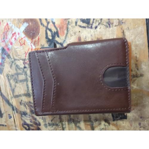 Slim Smart Mens Wallet Minimalist Genuine Leather Card Holder Cash Card Back Belt Wallet RFID Blocking Pop Up Aluminum Case Credit Card Wallet (M-Dark Brown)