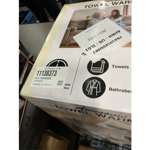 SAMEAT Heated Towel Warmers for Bathroom - Large Towel Warmer Bucket, Wood Handle, Auto Shut Off, Fits Up to Two 40X70 Oversized Towels, White