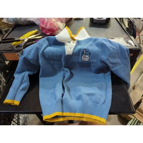 Kids Boys Cartoon Embroidered Knit Sweater Long Sleeve Polo Collar Striped Sweatshirt Cotton Pullover Tops
