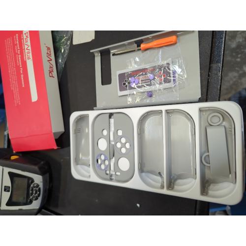 Grey & Purple PlayVital AlterGrips Ergonomic Grips Cover for Nintendo Switch, [2 Design] Interchangeable Comfort Dockable Protective Case with Screen Protector & Thumb Grip Buttons Caps - Classics SNES Style