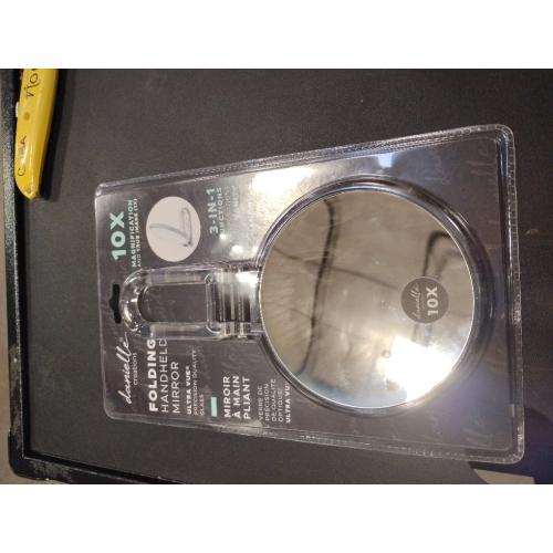 Danielle Creations 5.5-Inch Folding 2-Sided Hand Mirror, 10x Magnification, Acrylic