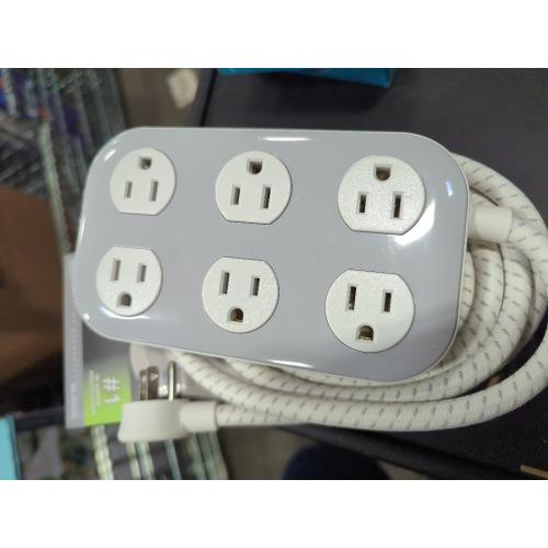 GE 6-Outlet Surge Protector 490J 6' Braided Cord Gray/Cream