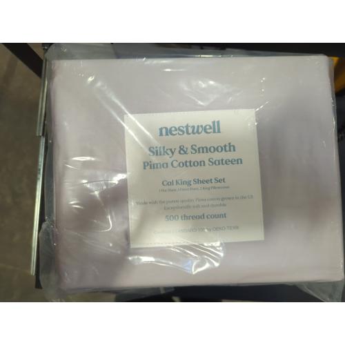 Nestwell Silky And Smooth Pima Cotton Sateen Cal King Sheet Set 500 Thread Count Lilac Marble