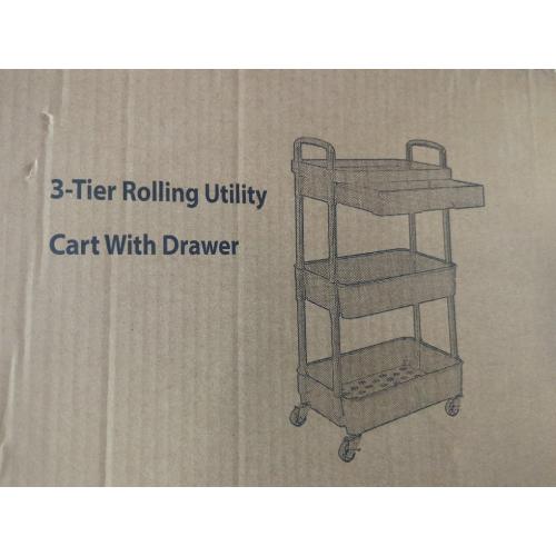 Black Calmootey 3-Tier Rolling Utility Cart with Drawer,Multifunctional Storage Organizer with Plastic Shelf & Metal Wheels,Storage Cart for Kitchen,Bathroom,Living Room,Office,Black