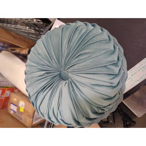 Round Throw Pillow Velvet Home Decoration Pleated Round Pillow Cushion for Couch Chair Bed Car Light Blue