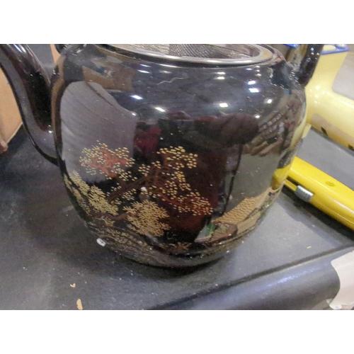 DUJUST Traditional Japanese Tea Pot, Black Porcelain Chinese Teapot with Stainless Infuser, Beautiful Asian Teapot for Adults, Tea Lover/Women/Men (Countryside in Golden)