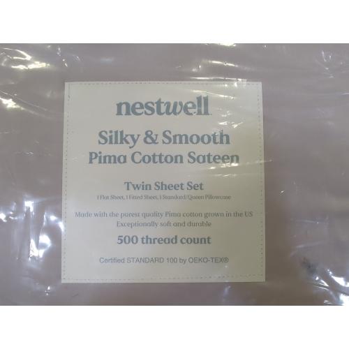 Lilac Marble Twin Size Nestwell Pima Cotton Sateen 500-Thread-Count Twin Sheet Set in Lilac Marble