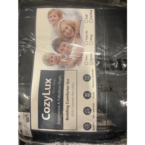 CozyLux Queen Size Comforter Sets - Black Comforter Queen Size, 3 Pieces Box Stitched Soft Lightweight Bed Set, All Season Bedding Sets with 1 Down Alternative Comforter and 2 Pillow Shams