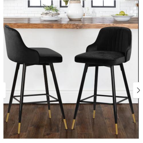 Modern Velvet Upholstered Swivel Counter/ Bar Stools Set of 2
