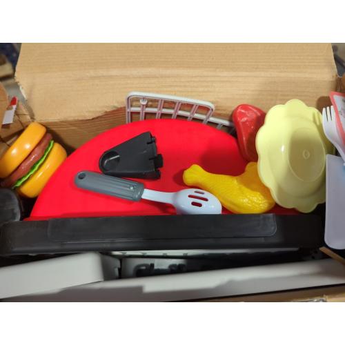 Kids Play Kitchen Toys, Kids BBQ Grill Kitchen Playset with Smoke, Sound & Light, Play Food Toys Cooking Set, 2-Layer Barbecue Outdoor Play Grill Toy Gift for Toddler Boys Girls 3-5
