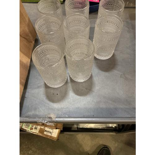 ZOOFOX Set of 8 Vintage Drinking Glasses, 13 oz Clear Hobnail Glasses Tumbler, Embossed Design Glassware for Beverages, Water, Juice, Beer, Cocktail, Whiskey and Milk