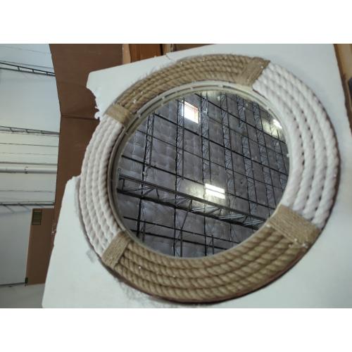 White and Brown Round rope wall mirror, 18 inch, Rustic Farmhouse Hanging Mirror for Bathroom, living Room - Nautical Coastal Decor.