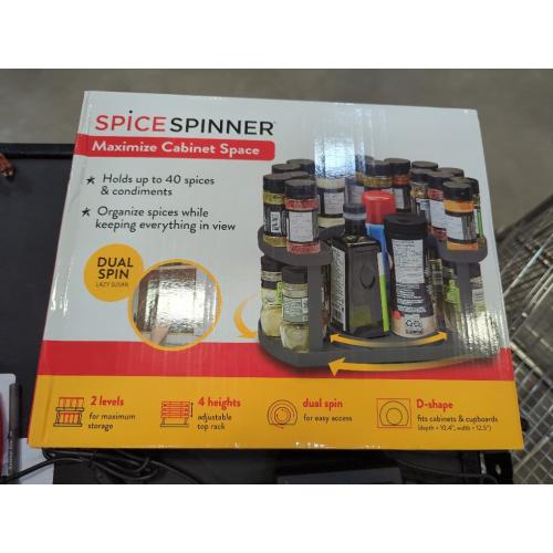 Allstar Innovations Spice Spinner Two-Tiered Spice Organizer & Holder That Saves Space, Keeps Everything Neat, Organized & Within Reach With Dual Spin Turntables- Grey