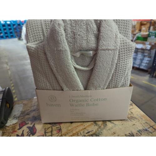 Size S/M..Haven ..Unisex Organic Waffle Robe, Long Bathrobe, Cotton, Alpine White,