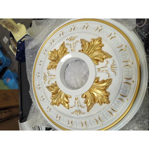 White and Gold B-15.6OD x 4.3ID PU Decorative Ceiling Medallion for Light Fixtures and Ceiling Fans, Molded Plastic, Gold and White Finish, (B-15.6OD x 4.3ID)