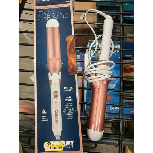 Conair Double Ceramic 1-1/2 Inch Curling Iron, 1.5-Inch Barrel Creates Soft Waves and Curls, Hair Curler for Use on Medium and Long Hair, White