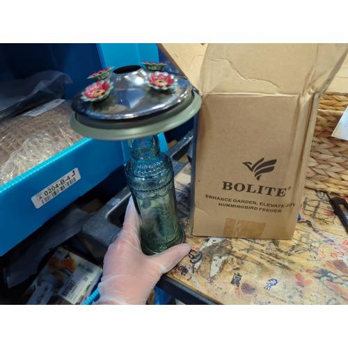 BOLITE Hummingbird Feeder, Hand Blown Glass Hummingbird Feeders for Outdoors Hanging, with Ant Moat and 5 Feeding Ports, 22 Ounces, Blue, Birthday Gifts for Women Men, Gifts for Mom Dad