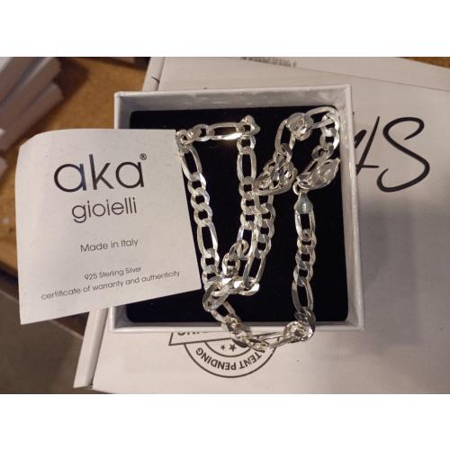 Aka Gioielli - Italian 925 Sterling Silver 7mm Diamond-Cut Figaro Link Chain - Solid Sterling Silver Necklace for Men and Women - Made in Italy