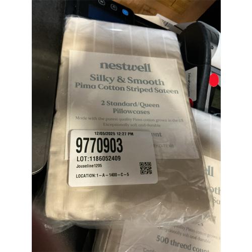 Nestwell Pima Cotton 500-Thread-Count Standard/Queen Pillowcases in Birch Stripe (Set of 2)