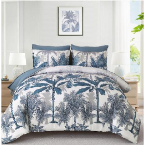 WONGS BEDDING Comforter  Aqua Botanical Bed in a Bag, Soft Microfiber Tropical Palm Tree Bedding