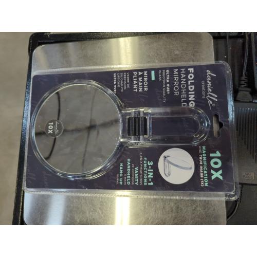 Folding Hand Held 10x Magnification Mirror