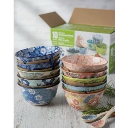 Provence Stoneware Bowls 10 Piece Set Microwave Dishwasher Safe Floral Print New