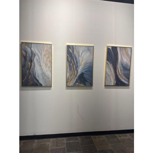 Framed Gold And Blue Abstract Canvas Wall Art For Living Room-3 Pieces Blue River and Mountain Oil Painting For Bedroom-Large Gold Wall Decor for Office Kitchen 24x48 inches Ready To Hang