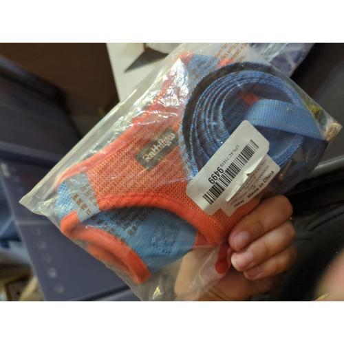 Size M rabbitgoo Dog Harness Small Sized and Leash Set, Step in Soft Light Puppy Vest, Breathable Mesh Pet Harness, Reflective for Safe Easy Walking, Orange and Blue