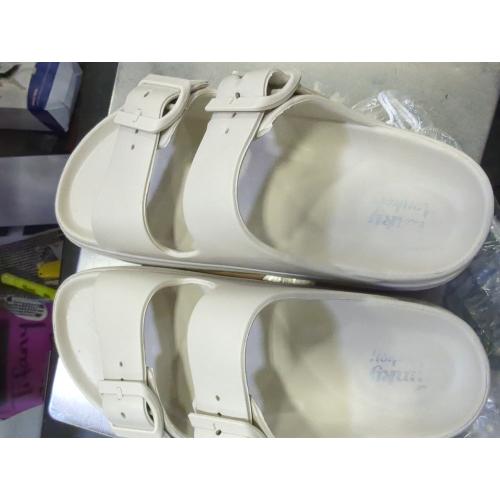 FUNKYMONKEY Women's 6 Cream Comfort Slides Double Buckle Adjustable Plastics Flat Sandals