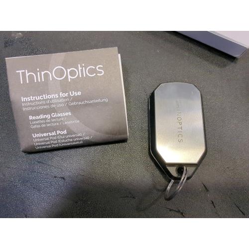 Black and Silver ThinOptics Armless Reading Glasses with Keychain Case -  2.00 - Black/Silver