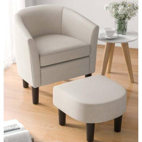 Costway Barrel Club Chair with Ottoman Set Footrest Beige