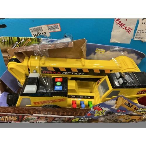 Sunny Days Entertainment, LLC. Maxx Action 27'' 3-N-1 Crane Truck - Large Construction Vehicle with Lights, Sounds and Motorized Drive | Realistic Crane with Joystick Controllers