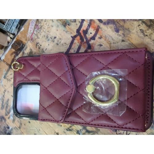 Wrist Strap Leather Phone Case for iPhone 11 12 13 14 15 Pro Max Wallet with Card Holder Shockproof Protective case,Wine Red,for iPhone 11