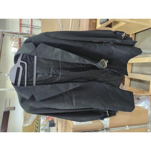 Large Women Black Blazer Metal Buckle Casual Irregular Lapel Long Sleeve Jacket Loose Coat