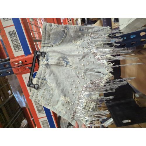 Size 2XL Snoly Women's Shorts Colored Rhinestone Sexy Summer High Waist Fringe Tassel Frayed Ripped Denim Jean Shorts