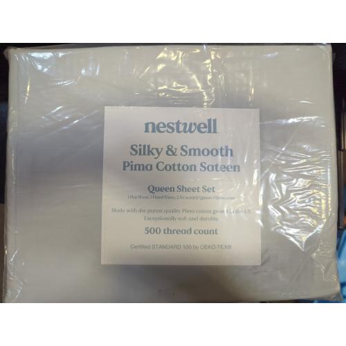 Oyster Mushroom Queen Size Nestwell Pima Cotton Sateen 500-Thread-Count Queen Sheet Set in Oyster Mushroom