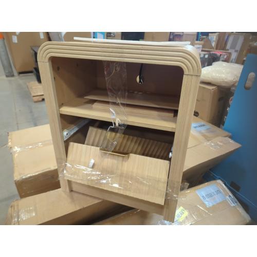 Size 19.7 Color brown Fluted Nightstand with Charging Station, 19.7'' Wide Morden End Table with USB/Type-C Ports, 2 Drawers & Open Shelf, Curved Profile Design, Wood Bedside Table for Bedroom (Natural Oak)