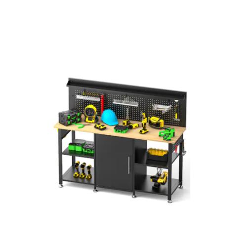 60-in Black Heavy Duty Workbench with Storage Cabinet and Pegboard