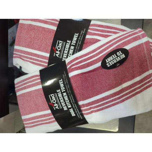 All-Clad Striped Dual Kitchen Towel in Chili 3pk