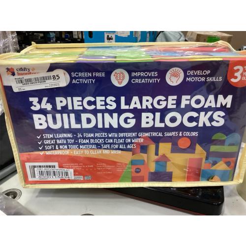 Set of 34 Large Foam Blocks for Toddlers - Stacking Soft Blocks for Kids with Shapes & Colors Learning - Construction Building Preschool Toys - Soft Toy for Daycare Toddlers 3-5 & Above