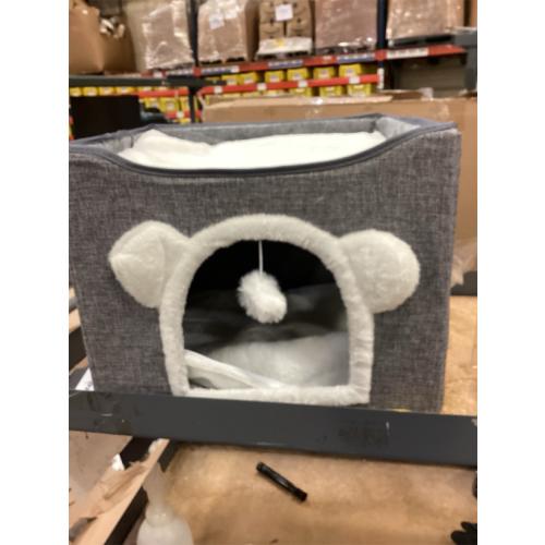 Cat Houses for Indoor Cats, Large Cat Cave with Fluffy Ball and Scratch Pad, Covered Cat Bed House, Foldable Cat Hideaway