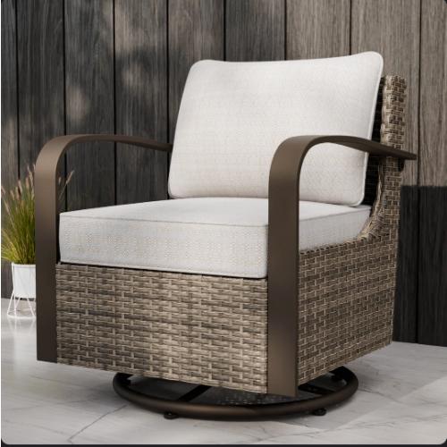 Patio Wicker Swivel Rocking Chairs with Cushions Beige