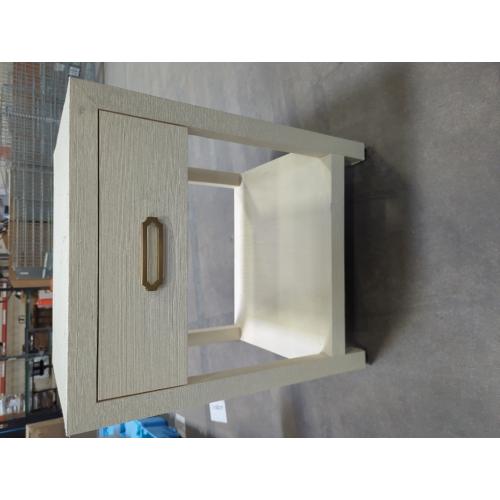 Mitchell Gold and Bob Williams, White with gold and silver handles, Single drawer nightstand with bottom shelf