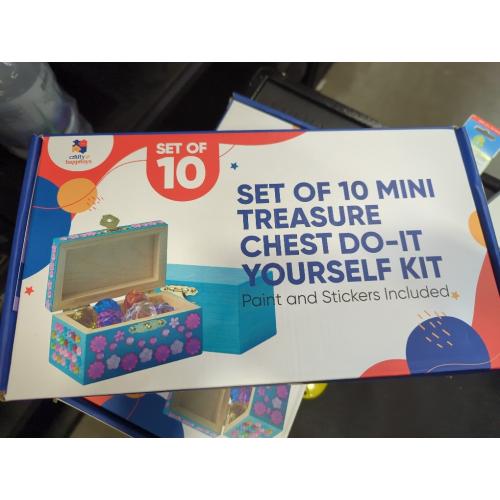 10 Sets Jewelry Box Painting Set for Kids with Stickers - Bulk Stockings & Birthday Goodie Bag Stuffer - Kids Party Favors Toy Return Gifts - Unfinished Wooden Treasure Boxes For Arts & Craft