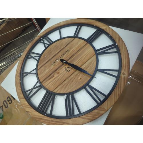 Montoire Size  24 Inch Wooden Farmhouse Wall Clock, Extra Large for Living Room Decor - Big Rustic Wood Large Round Wall Clock 24 Inches or Larger, Battery Operated with Decorative Roman Numerals