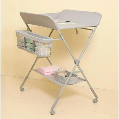 KARAOK Baby Changing Table with Wheels, Portable Diaper Changing Station with 4-Level Height Adjustment & Storage Rack for Newborn, Infant(Light Grey