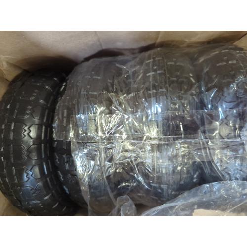 4.10/3.50-4 Tires and Wheels Flat Free 10 Inch Solid Tires Replacement with 5/8 Axle Bore Hole, 16 Spacers 8 Pins, for Cart, Garden Wagon, Wheelbarrow, Hand Truck, Trolley, Lawn Mower，4P
