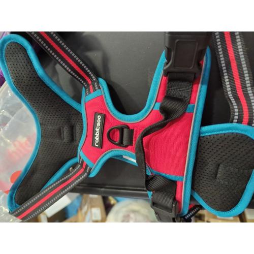 Size L rabbitgoo Dog Harness No Pull with 2 Leash Clips, Adjustable Soft Padded, Reflective Oxford No Choke Pet Vest with Easy Control Handle for Medium Sized Dogs, Red & Teal